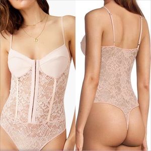 Free People Night Rhythm Lace Corset Bodysuit In Pink Shell. NWOT! Sz M